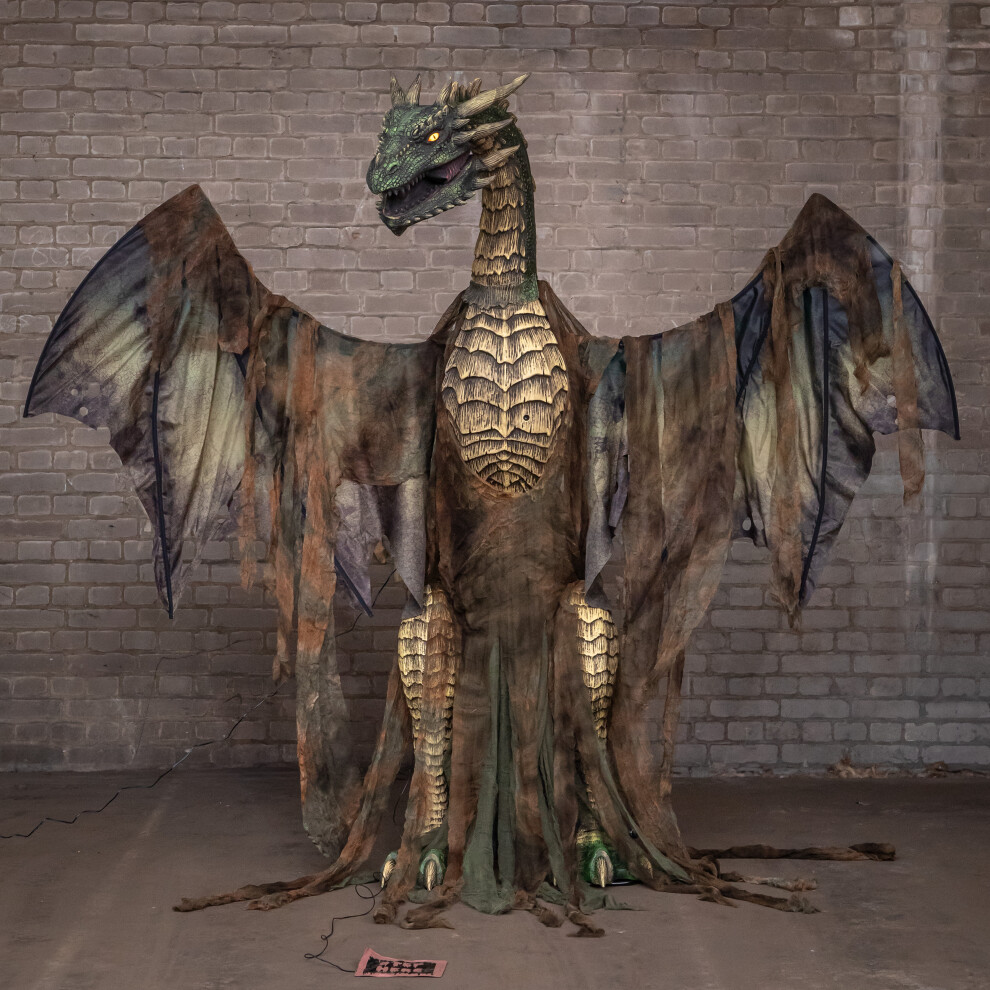 Samuel Alexander 7Ft Dark Forest Dragon Halloween Animatronic Decoration With Led Eyes And Smoke Machine. - Green - Image 4