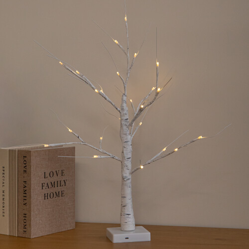 Premier 60cm Light Up Christmas Tree Birch Tree with 24 Warm White LEDs & Timer