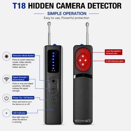 Hidden Camera Detector, RF Bug & GPS Tracker Detector, Anti-Spy Scanner 1