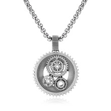 Pure Tin Cyberpunk Gear Pendant Necklace for Men Hollow Hip Hop Punk Jewelry