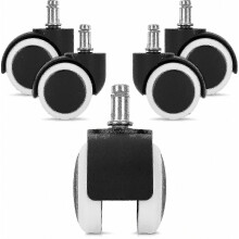 Juego de 5 ruedas blancas para silla de oficina, 50 mm de diámetro - Vástago de 11 mm. Compatibles con suelos de madera dura. Regalo sorpresa.