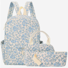 Set zaino trapuntato da donna, 3 pezzi con portapranzo e astuccio, zaino blu floreale, ideale per la scuola e i viaggi, regalo a sorpresa.
