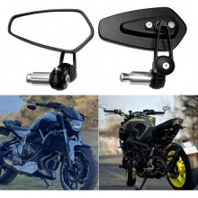 2pc Motorcycle Handlebar Mirrors Compatible XJ6 MT01 MT03 MT07 MT09 (Black)_Surprise Gift