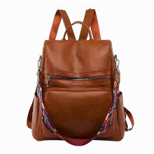 Sac à dos en cuir pour femme avec système de port discret, bretelles convertibles, grande capacité, marron_Cadeau surprise