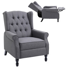 Recliner Armchair, Vintage Reclining Chair with Nail Head Trim, Wingback Chair with Button Tufted Back and Footrest, for Living Room, Grey