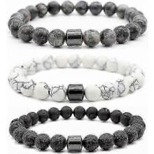 Braccialetto antifumo, Braccialetto magnetico antifumo con pietra biliare nera, Elegante e versatile, Braccialetto antifumo e antiansia per uomo e do