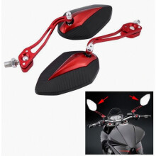Pair of 8mm and 10mm CompatibleMotorcycle Scooter Rearview Mirrors, Red Side Mirrors, 1 Pair HB016_Surprise Gift