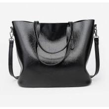Sac cabas noir vintage en cuir souple pour femme, grande capacité, bandoulière - Cadeau surprise
