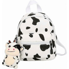 Mini zaino in tela, ciondolo a forma di mucca in peluche, stampa mucca, adorabile zaino compatibile con donne e ragazze, viaggi all'aperto, shopping,