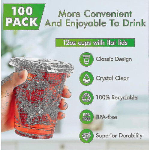 100 Σετ Διαφανών Πλαστικών Ποτηριών 12oz με Επίπε 1