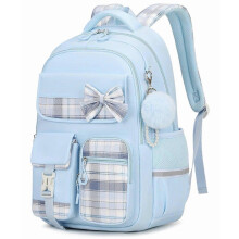 Sac à dos scolaire imperméable pour filles, compatible avec les ordinateurs portables et les livres, avec sangle pour trolley, bleu_cadeau surprise