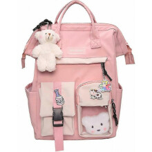 Sac à dos avec épingle et accessoires - Sac à dos mignon et esthétique, idéal pour l'école (rose) - Cadeau surprise