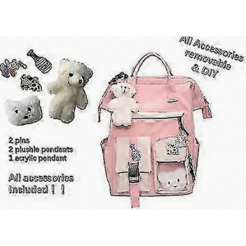 Backpack With Pin And Accessories Backpack Cute Aesthetic Backpack Cute Backpack compatible with School (pink)_Surprise Gift 1
