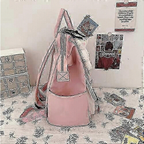 Backpack With Pin And Accessories Backpack Cute Aesthetic Backpack Cute Backpack compatible with School (pink)_Surprise Gift 2