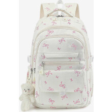 Mochila beige con lazo estético, ideal para adolescentes y mujeres. Bonita mochila escolar, perfecta para la universidad, la escuela secundaria o la