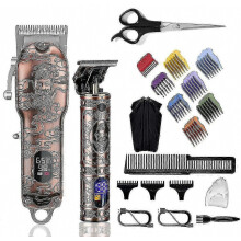 Draadloze tondeuse voor mannen, professionele set met 8 opzetkammen, T-vormig trimmerblad, LCD-display en 2500mAh accu_Verrassingscadeau