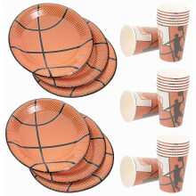 Service de table en carton pour fête, assiettes et gobelets sur le thème du basket-ball, 40 pièces, orange - Cadeau surprise