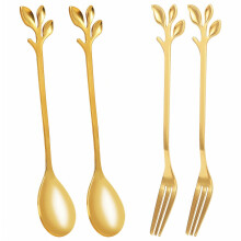 Tableware Gold Leaf Coffee Spoon Compatiblek,4 Pack(2 Spoons 2 Compatibleks) Little Demitasse Espresso Spoon and Appetizer Dessert Compatibleks Set,4