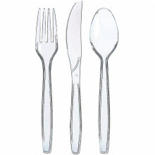 Ensemble de 300 couverts en plastique transparent - Couverts jetables avec cuillères et couteaux compatibles - Ensemble de couverts robustes en vrac