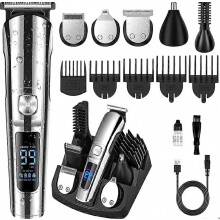 Professionele tondeuse voor haar en baard, geschikt voor mannen, draadloos, oplaadbaar, waterdicht, met 6 scheerkoppen en 5 kammen_Verrassingscadeau