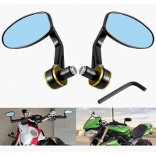 Compatiblemotorcycle rearview mirror - REM - Aluminum alloy - Black finish - Convex glass lens - Shockproof_Surprise Gift