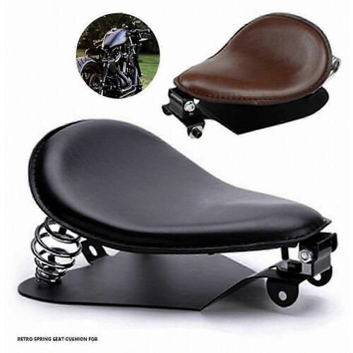 Retro Modified Motorcycle Cushion Seat Bag with Spring Leather Black_Surprise Gift 1