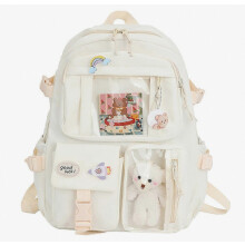 Mochila Kawaii de gran capacidad con lindos accesorios de oso, mochila escolar con múltiples bolsillos, mochila escolar japonesa compatible con adole