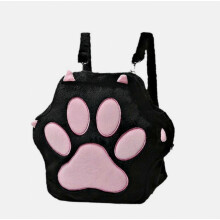 Sac à dos en peluche avec motif patte de chat noir et rose, grande capacité, convertible, idéal pour ados et adultes, cadeau surprise festif