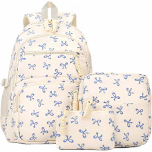Ensemble sac à dos, sac à dos à nœud esthétique pour filles, bleu avec nœud en ruban_Cadeau surprise