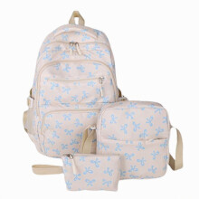 Ensemble de 3 sacs à dos scolaires pour filles avec nœud, joli sac bleu preppy, idéal pour l'école primaire et le collège - Cadeau surprise