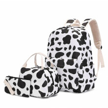 Sac à dos scolaire à motif vache avec sac à lunch, trousse et cartable - Cadeau surprise pour les élèves