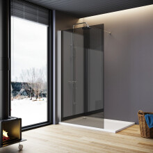 (700x1900mm) ELEGANT 700x1900mm Walk In Shower Screen with 8mm Grey Tempered Glass, Silver Aluminium Frame, Stainless Steel Support Bar