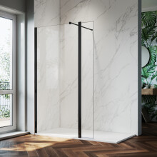 (1400*1900mm) ELEGANT Walk in Shower Enclosure Fixed Glass with 300mm Swing Panel Left Right Install Matte Black