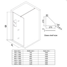 (700x1850mm) ELEGANT 700mm Walk In Shower Screen, 6mm Tempered Safety Glass, Wet Room Shower Enclosure with Two 8mm Glass Shelves