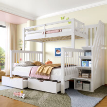 Roomfitters 3ft Single 4FT6 Double Triple Bunk Bed Frame Storage Stairs 2 Drawers Safety Guardrails Slats High Sleeper Cabin Furniture, White