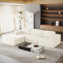 Corduroy Modular Sofa | Cloud-style Sectional 3 Seater Sofa Set with Footstool Fluffy Memory Foam Cushions