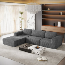 Corduroy Modular Sofa | Cloud-style Sectional 3 Seater Sofa Set with Footstool Fluffy Memory Foam Cushions