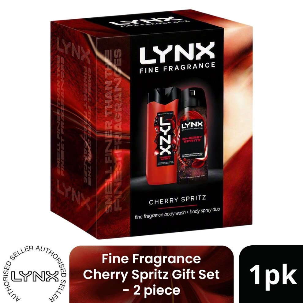 Lynx (Pack Of 1) Fine Fragrance Cherry Spritz Gift Set 2 Piece, Choose Your Pack Size 1,2,3 Or 4