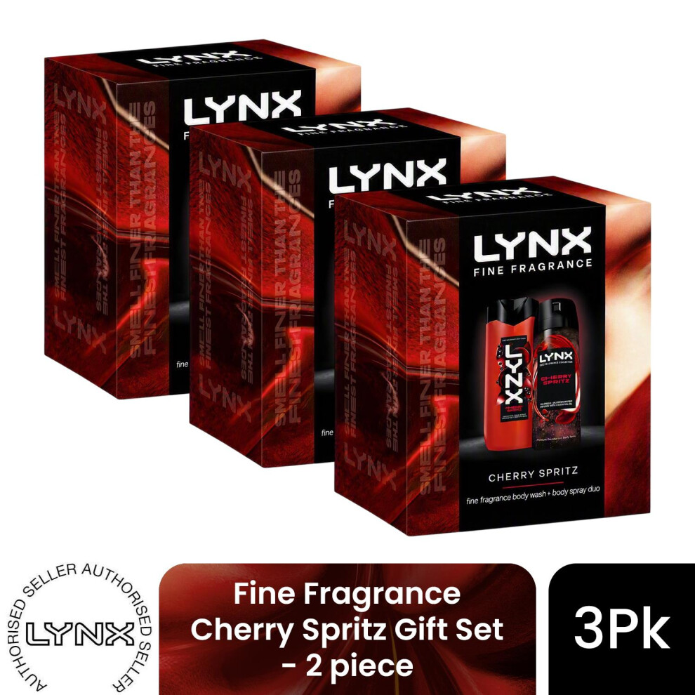 Lynx (Pack Of 3) Fine Fragrance Cherry Spritz Gift Set 2 Piece, Choose Your Pack Size 1,2,3 Or 4
