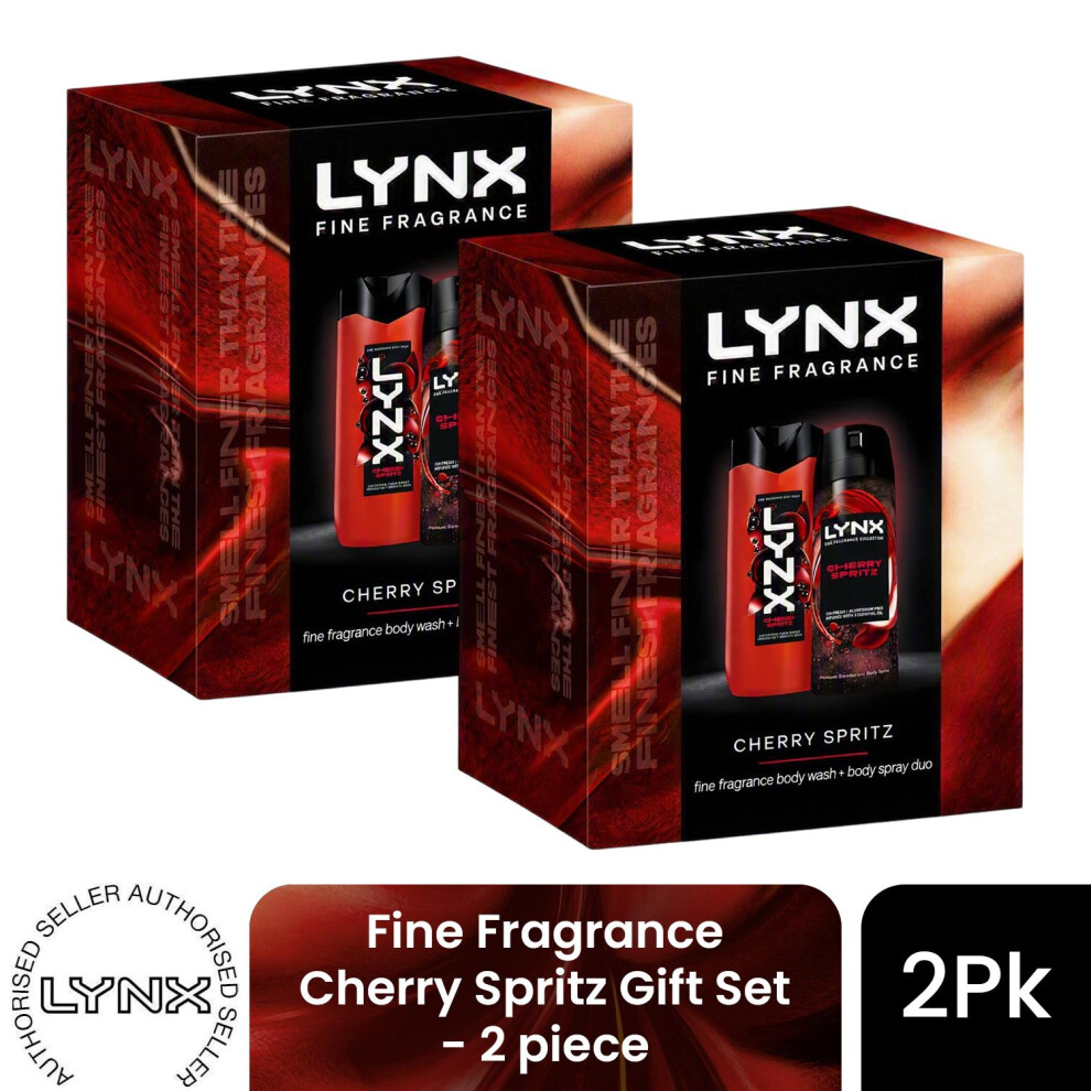 Lynx (Pack Of 2) Fine Fragrance Cherry Spritz Gift Set 2 Piece, Choose Your Pack Size 1,2,3 Or 4