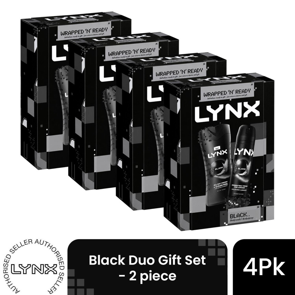 Lynx (Pack Of 4) Black Duo Gift Set 2 Piece, Choose Your Pack Size 1,2,3 Or 4