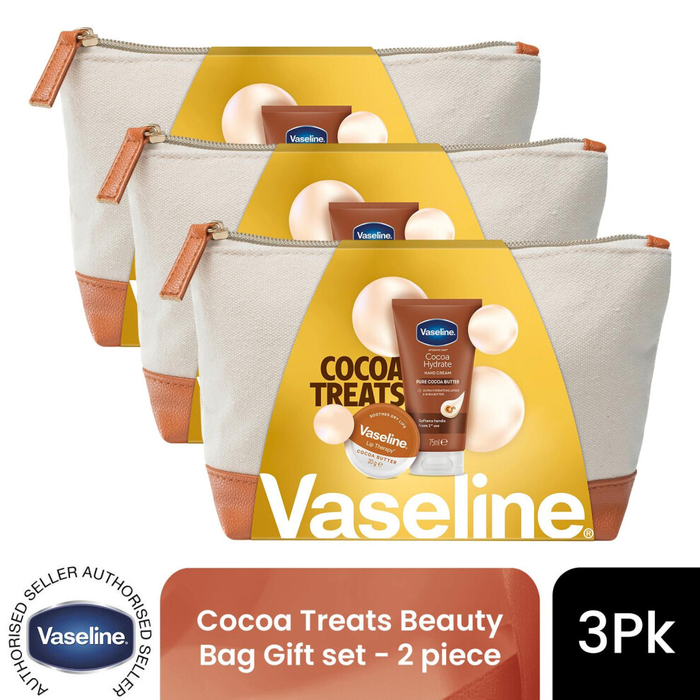 Vaseline (Pack Of 3) Cocoa Treats Beauty Bag Gift Set 2 Piece, Choose Your Pack Size 1,2,3 Or 4
