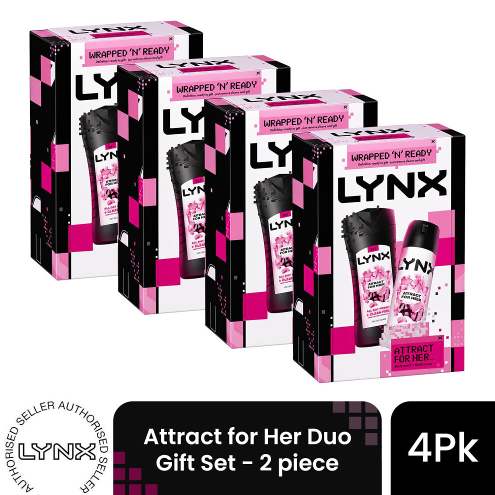 Lynx (Pack Of 4) Attract For Her Duo Gift Set 2 Piece, Choose Your Pack Size 1,2,3 Or 4