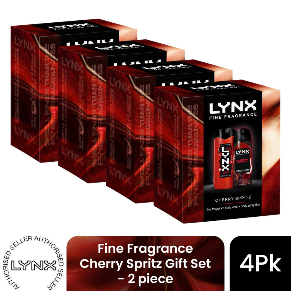 Lynx (Pack Of 4) Fine Fragrance Cherry Spritz Gift Set 2 Piece, Choose Your Pack Size 1,2,3 Or 4