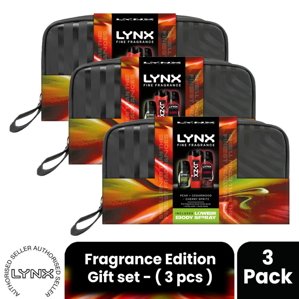 Lynx (Pack Of 3) Fine Fragrance Cherry Spritz Washbag Collection Gift Set 3 Piece, Choose Your Pack Size 1,2,3 Or 4