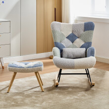 Roomfitters 62cm Rocking Chair with Footstool Solid Wood Legs High Back Lounge Armchair Living Room Bedroom Balcony Accent Seat, Colourful