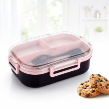 Boîte à Lunch Attro Carry Fresh Enfant, 3 Compartiments & Fourchette, Sans BPA, Idéal École, Pique-Nique, Voyage - Violet Rose, 500