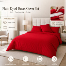 (Pair of Pillowcase, Red) Polycotton Plain Dyed Duvet/Quilt Cover with Pillowcases Nice & Bright Colours Anti Allergenic Bedding Set.