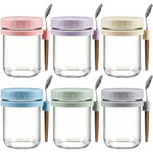 1 Set Overnight Oatmeal Glas (mit Deckel und Löffel), Glas, Großes Fassungsvermögen, Luftdicht Verschlossen, Ideal Zur Aufbewahrung Von Milch und