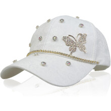 Dames baseballpet met bloemenprint, strass-steentjes en vlinderbedeltje_verjaardagscadeau